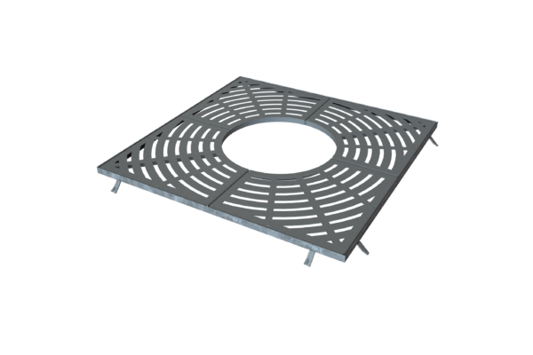 Grille d'arbre en acier galvanisé, protège le système racinaire tout en permettant la circulation de l'eau et de l'air.