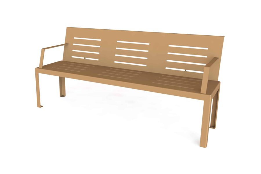 Banc en acier galvanisé, robuste et résistant aux intempéries, idéal pour les espaces publics et les parcs.