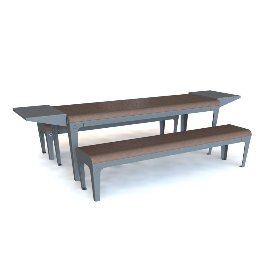 mobilier urbain table pique nique structure acier galvanisé et lames en composite et chanvre