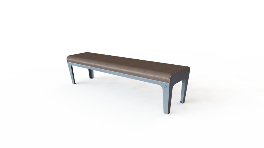 Banquette étroite composée d'acier galvanisé et de lames de composite et chanvre.